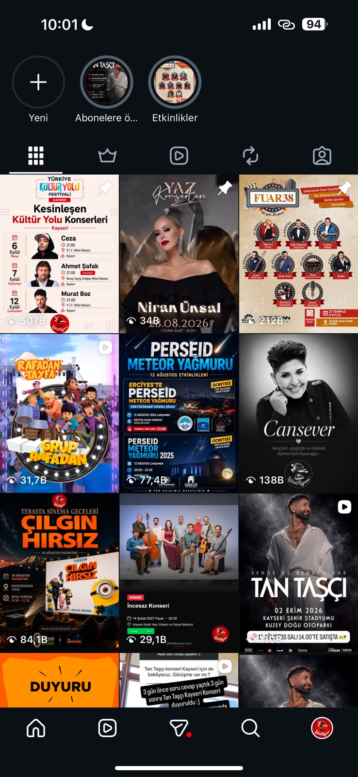 Instagram gönderi ve Reels alanları